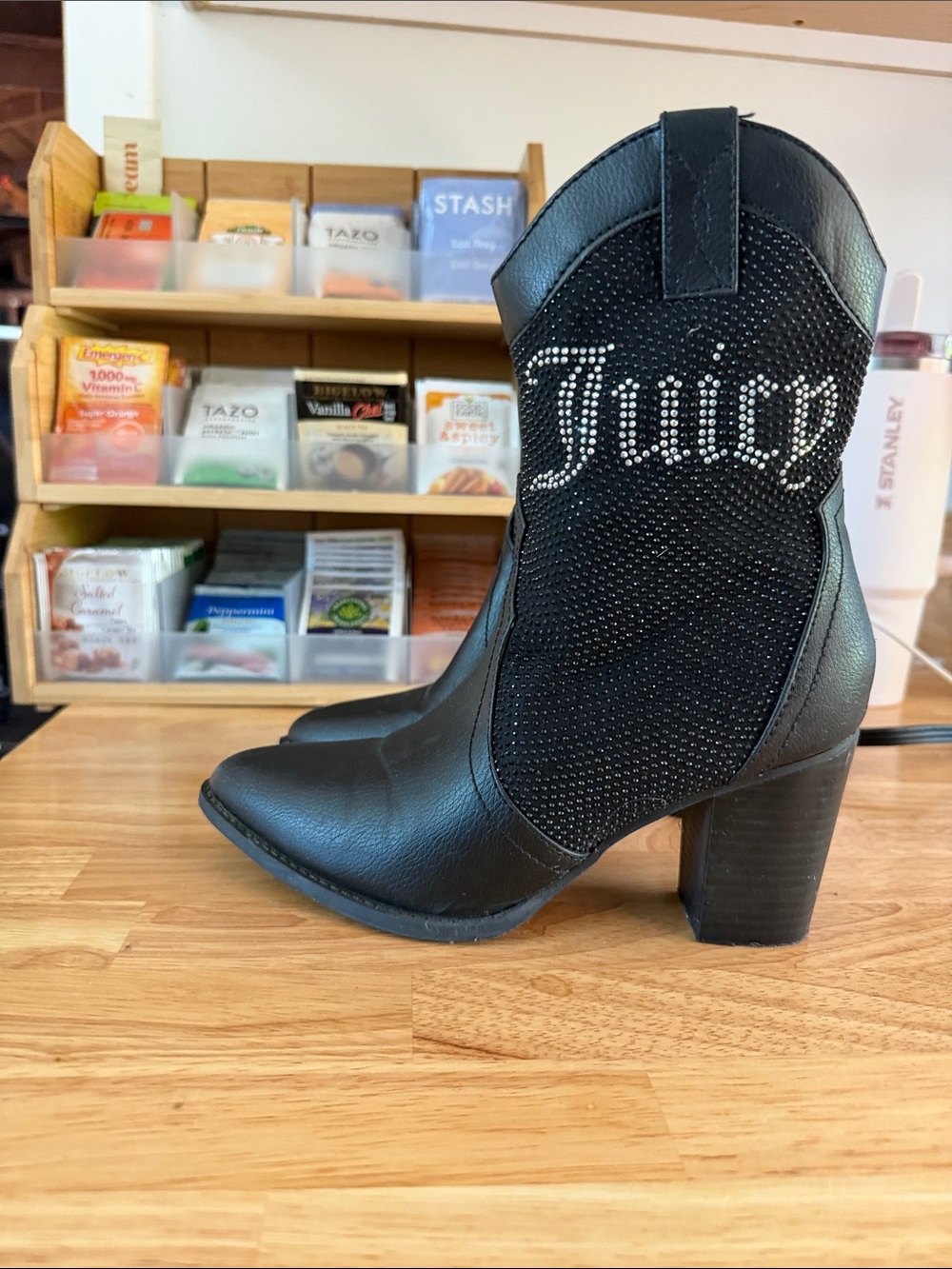 Juicy Couture Black Western-Style Ankle Boots with Side Zip